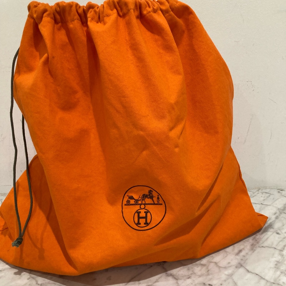 Hermes Classic Orange Large Drawstring Storage Dust Bag Horse Carriage Authentic - Picture 2 of 8